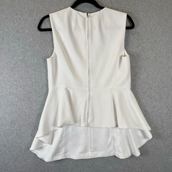 Theory Womens Size Small Sleeveless Peplum Blouse Cream Back Zipper Flowy - Picture 6 of 8